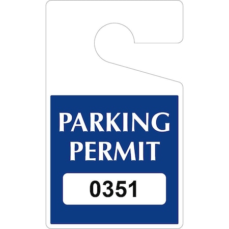 Lustre-Cal Heavy Duty Hanging Parking Permit Dark Blue 5in x 3in  55mil Plastic Serialized 351-400, 50PK 253323551Bd0351
